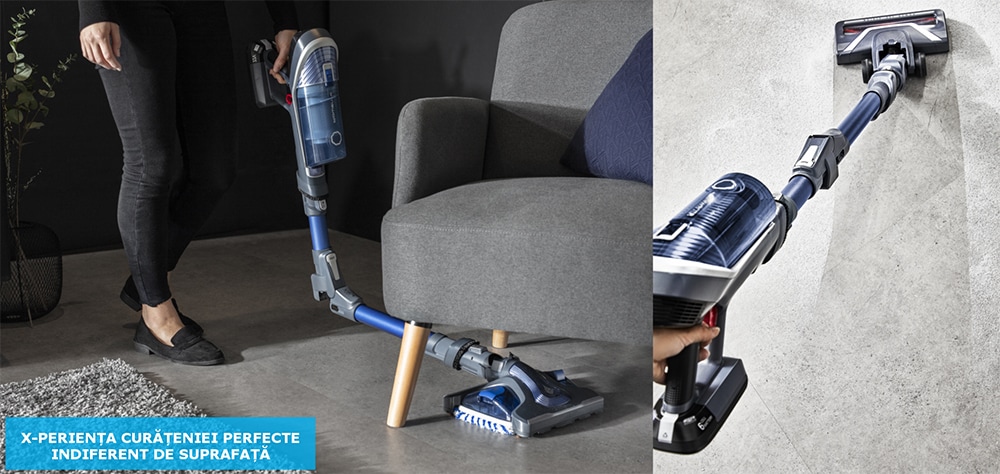 Aspirator vertical ROWENTA X-Force Flex 8.60 Aqua RH9690WO, 0.55l,  autonomie max 35 min, gri-albastru