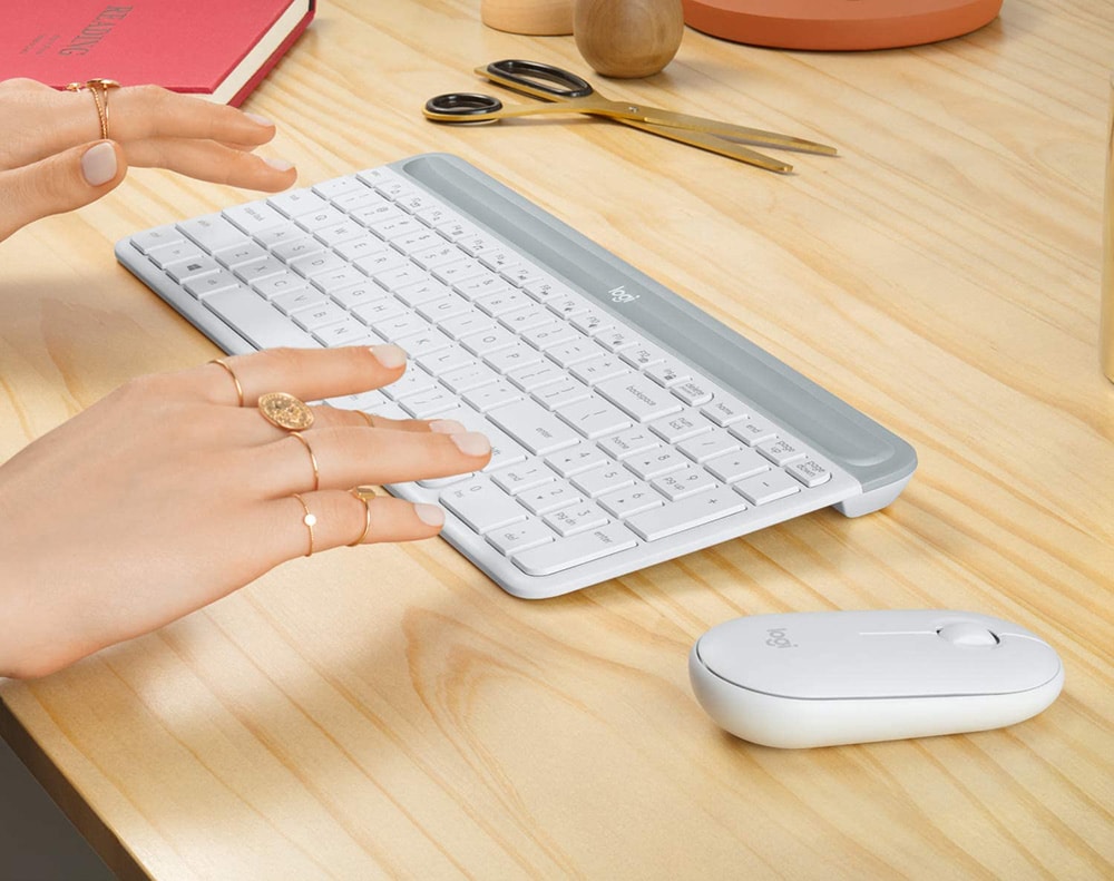 petal go shopping Mention Kit tastatura si mouse Wireless LOGITECH MK470 Slim, USB, Layout US INT, alb