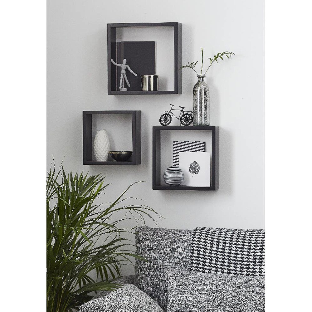 Raft suspendat GOODHOME Deco Rigga, MDF, 3 bucati, negru