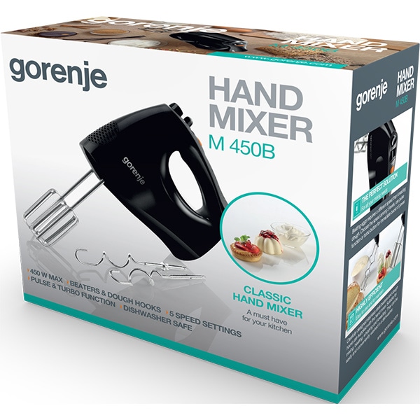 Mixer de mana GORENJE M450B, 450W, 5 trepte viteza, negru