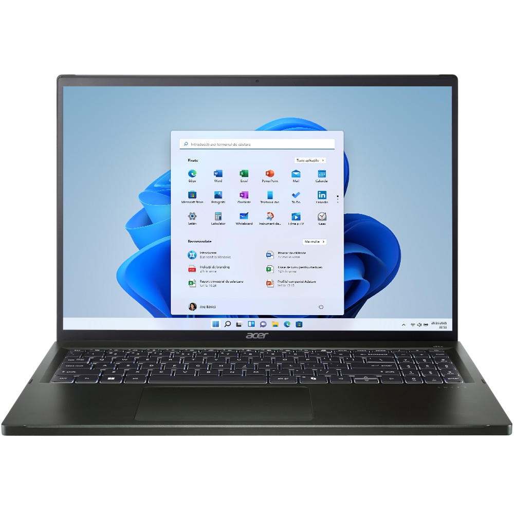 Laptop ACER Swift Edge 16 OLED SFE16-44-R9NE, AMD Ryzen 7 8840U pana la 5.1GHz, 16" 3.2K, 16GB, SSD 1TB, AMD Radeon Graphics 780M, Windows 11 Home, Olivine Black