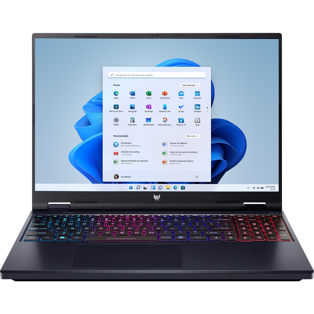 Laptop Gaming ACER Predator Helios Neo 16 PHN16-72-72S1, Intel Core i7-14700HX pana la 5.6GHz, 16" WQXGA, 16GB, SSD 1TB, NVIDIA GeForce RTX 4070 8GB, Windows 11 Home, negru