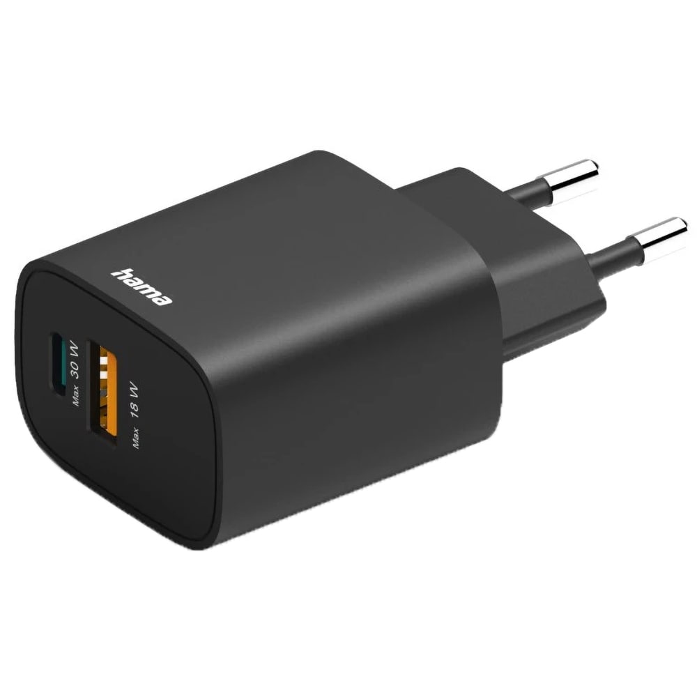 Incarcator retea HAMA 201960, 1x USB-A, 1x USB-C, Power Delivery (PD), 30W, negru