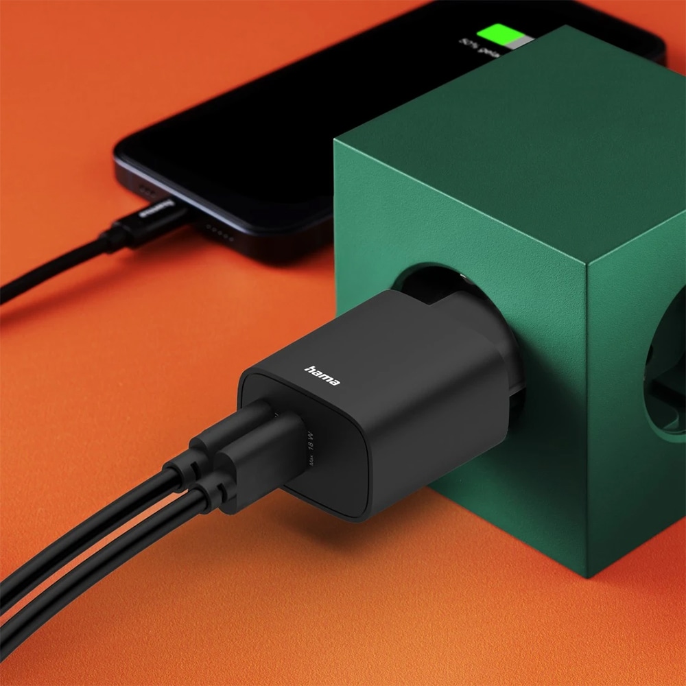 Incarcator retea HAMA 201960, 1x USB-A, 1x USB-C, Power Delivery (PD), 30W, negru