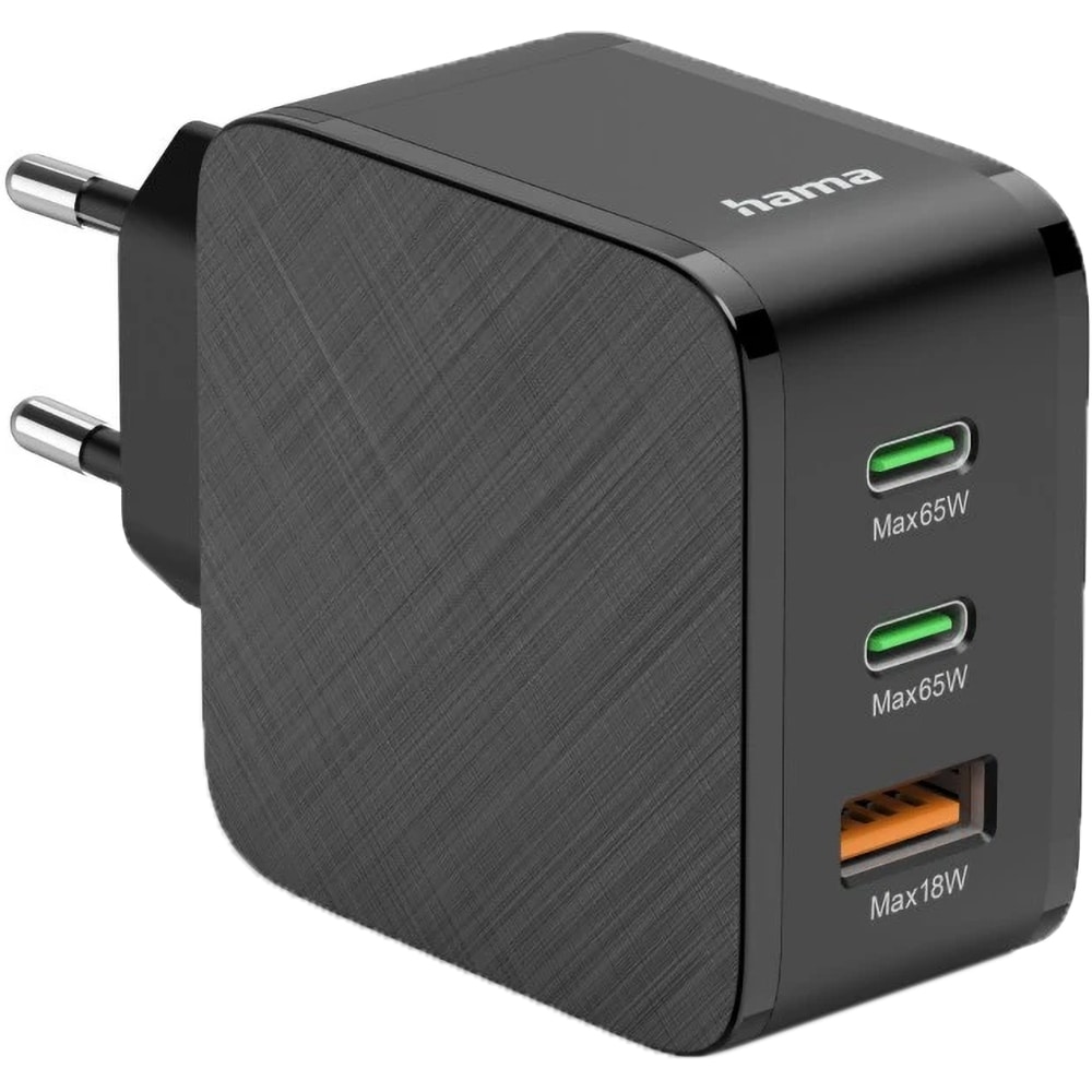 Incarcator retea HAMA 201961, 1x USB-A, 2x USB-C, Power Delivery (PD), 65W, negru