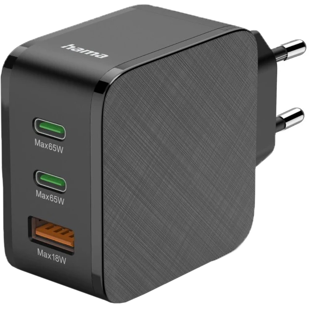 Incarcator retea HAMA 201961, 1x USB-A, 2x USB-C, Power Delivery (PD), 65W, negru