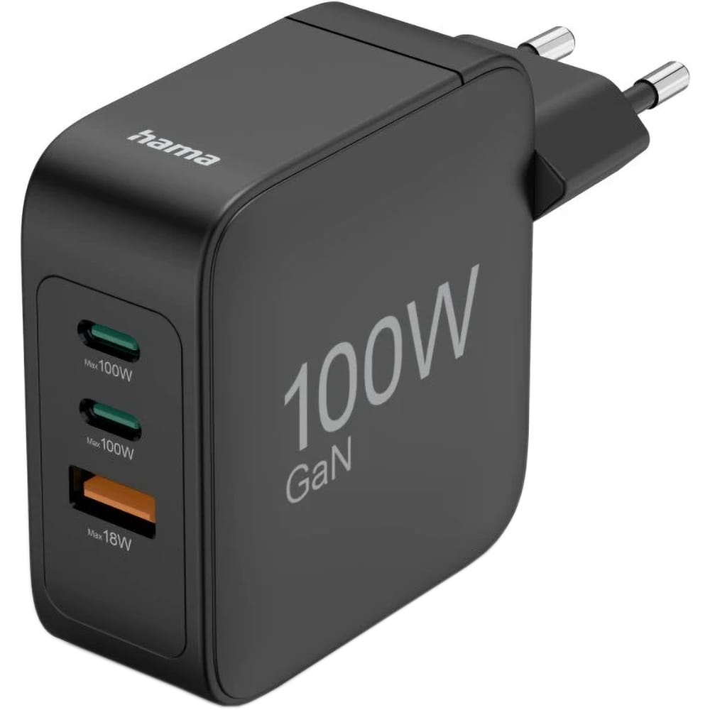 Incarcator retea HAMA 201962, 1x USB-A, 2x USB-C, Power Delivery (PD), GaN, 100W, negru