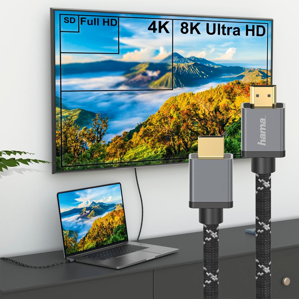 Cablu HDMI HAMA 205238, 1m, 8K HDR, placat aur, negru-gri