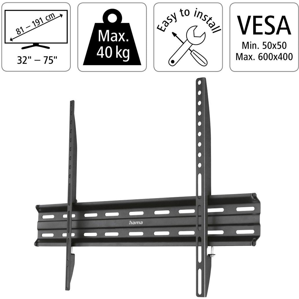 Suport TV perete HAMA 220813, fix, 32-75", 40kg, negru