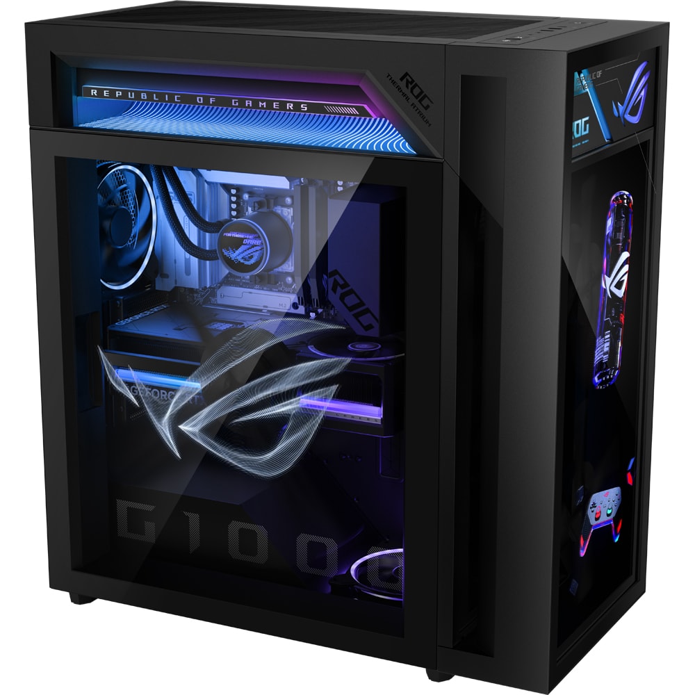 Sistem Desktop PC ASUS DT ROG GM1000TY-R9950X0210, AMD Ryzen 9 9950X3D pana la 5.3GHz, 64GB, SSD 4TB, NVIDIA GeForce RTX 5080 16GB, Free DOS