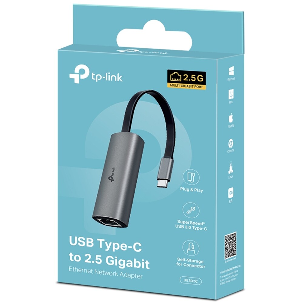 Adaptor USB Type C - Ethernet TP-LINK UE302C, 2.5 Gbps, argintiu
