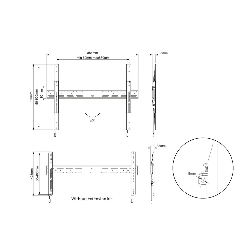 Suport TV/monitor fix MULTIBRACKETS MB-0518, reglabil, 42"-90", 75kg, negru