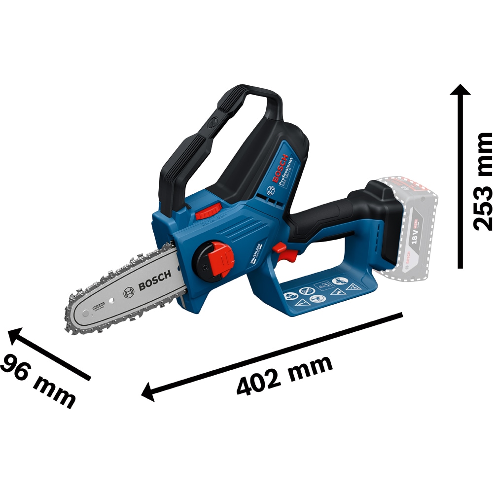 Mini fierastrau cu lant pe acumulator BOSCH PROFESSIONAL GKE 18V, lama 15 cm
