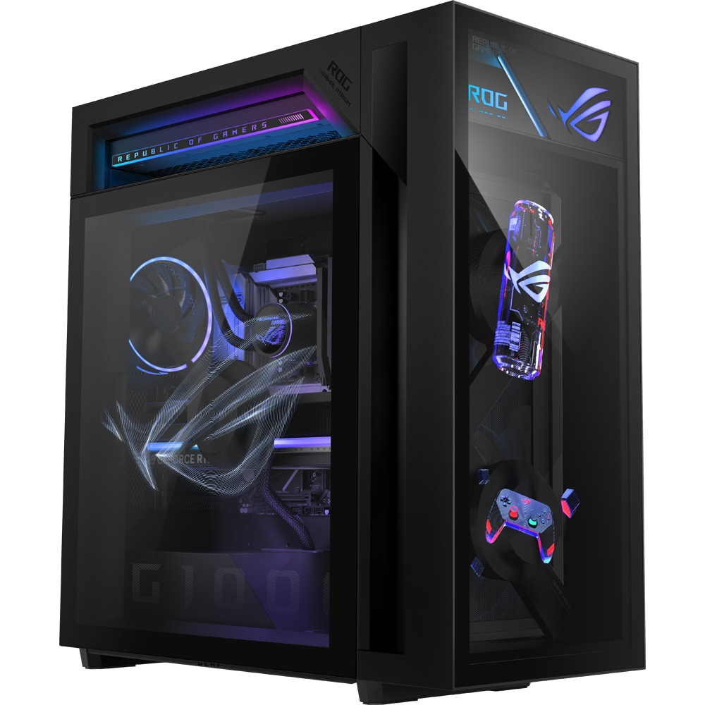Sistem Desktop PC ASUS DT ROG GM1000TY-R9950X0210, AMD Ryzen 9 9950X3D pana la 5.3GHz, 64GB, SSD 4TB, NVIDIA GeForce RTX 5080 16GB, Free DOS