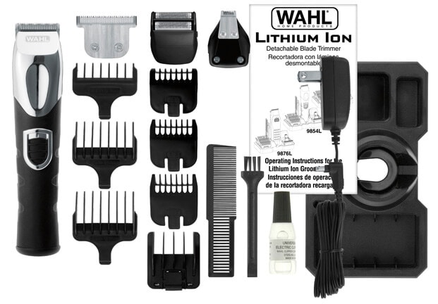 Set de ingrijire personala WAHL Lithium Ion Trimmer, acumulator, 120 min autonomie, 4 accesorii, negru