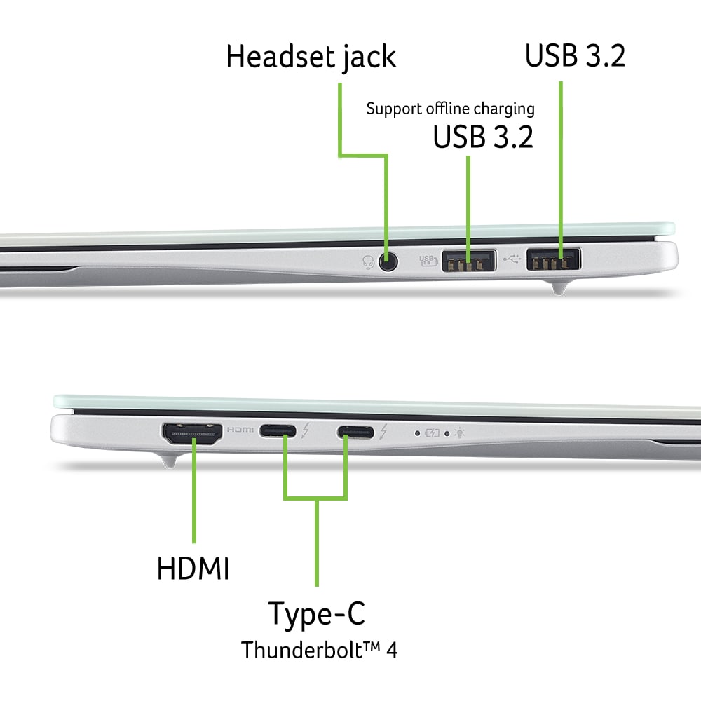 Laptop ACER Swift Edge 14 AI OLED SFE14-I51-75CS, Intel Core Ultra 7 355 pana la 4.7GHz, 14" 2.8K, 16GB, SSD 512GB, Intel Graphics, Windows 11 Home, Calcite White