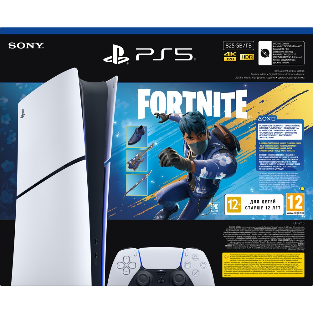 Consola PlayStation 5 Slim Digital Edition (PS5) 825GB, E-Chassis, Fortnite Flowering Chaos Bundle