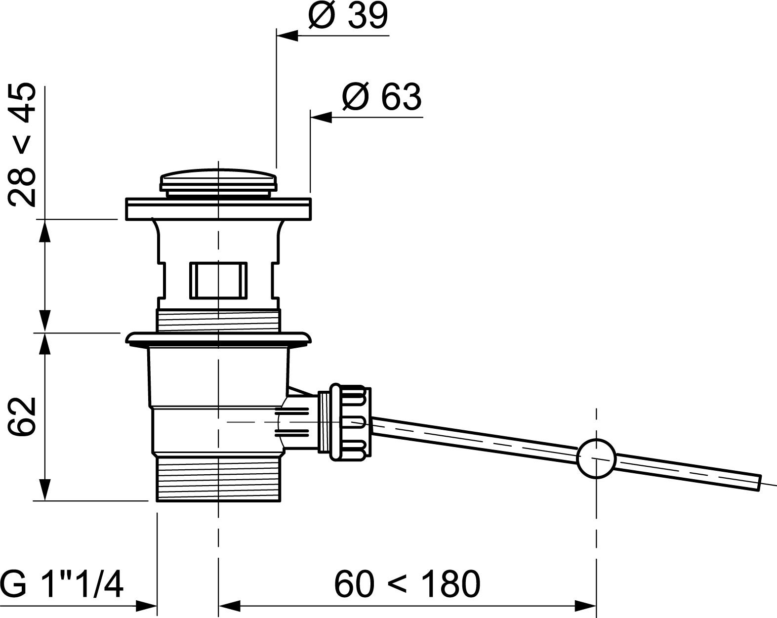Ventil automat WIRQUIN pentru lavoar si bideu, 28-45 mm, metal, crom