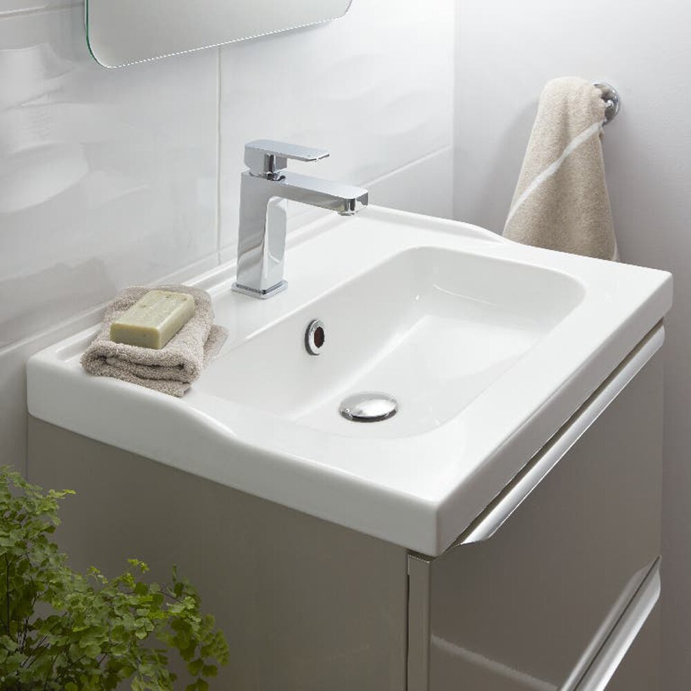 Lavoar pe blat GOODHOME Lana, ceramica, 61.4 x 45.5 cm, alb lucios