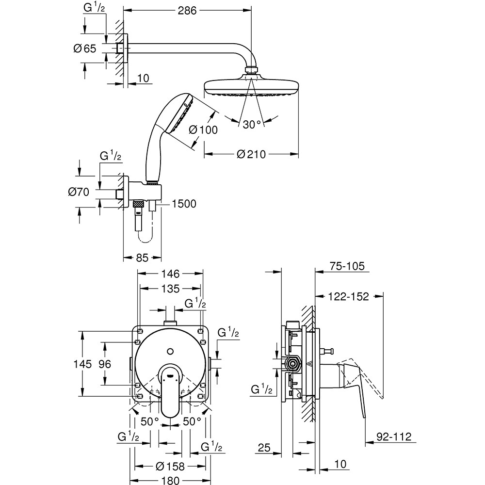Sistem dus GROHE Eurosmart Cosmopolitan 25219001, 2 functii, crom
