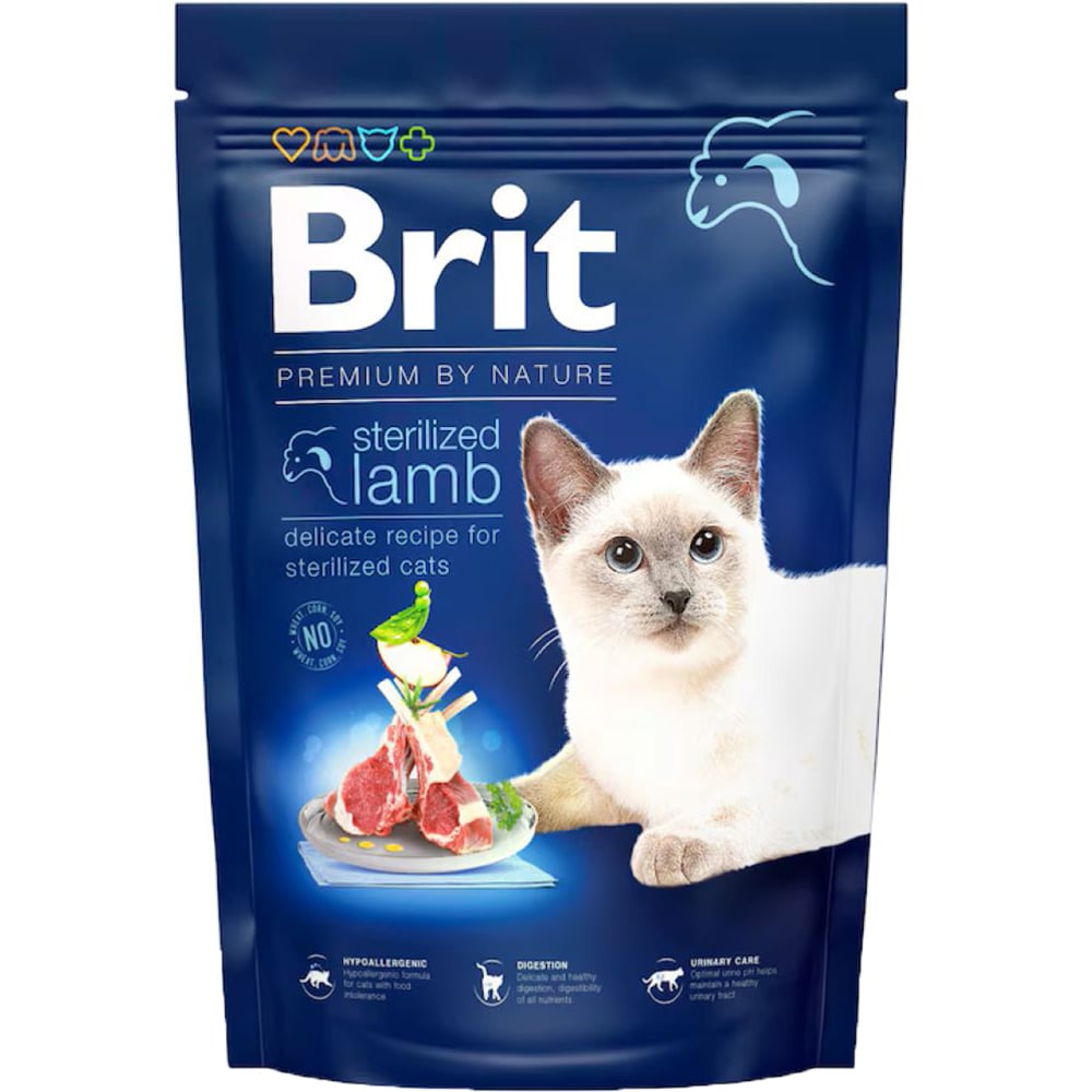 Hrana uscata pentru pisici BRIT Premium by Nature Sterilized, Adult, Miel, 1.5 kg
