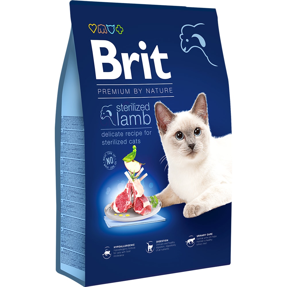 Hrana uscata pentru pisici BRIT Premium by Nature Sterilized, Adult, Miel, 8 kg