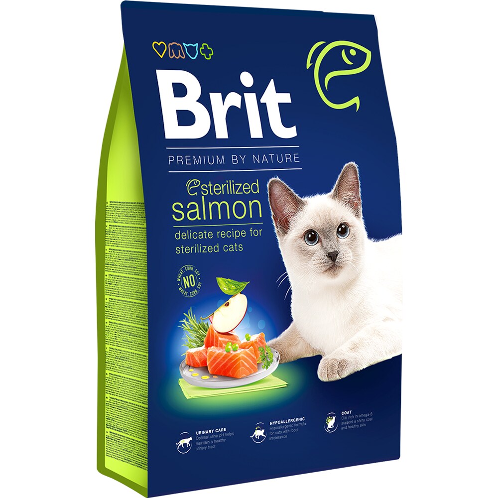 Hrana uscata pentru pisici BRIT Premium by Nature Sterilized, Adult, Somon, 8 kg