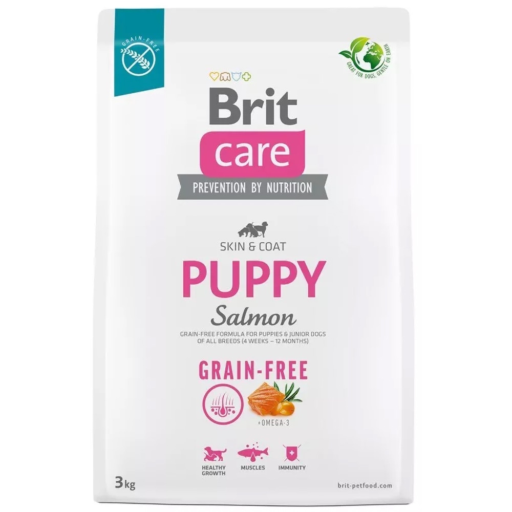 Hrana uscata pentru caini BRIT CARE Grain Free, Junior, Somon, 3 kg
