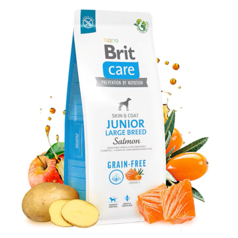 Hrana uscata pentru caini BRIT CARE Grain Free Large Breed, Junior, Somon, 12 kg