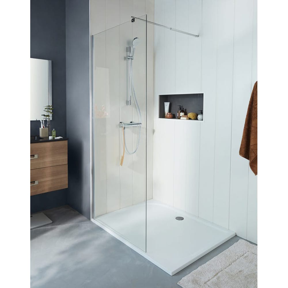 Paravan dus walk-in COOKE & LEWIS, aluminiu, sticla mata, 117.5 - 120x195 cm, crom