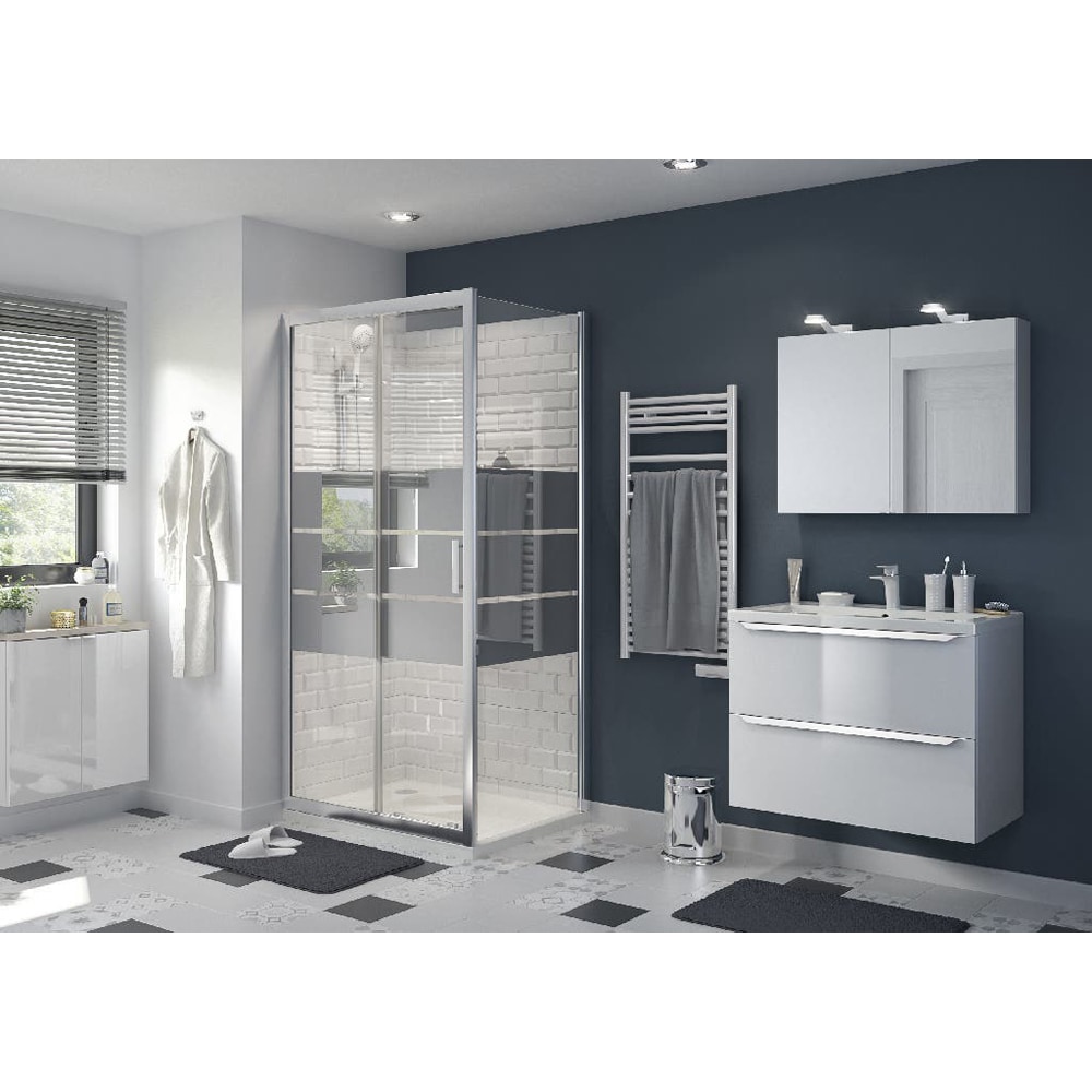 Paravan dus GOODHOME, aluminiu, sticla oglinda, 70x195 cm, crom