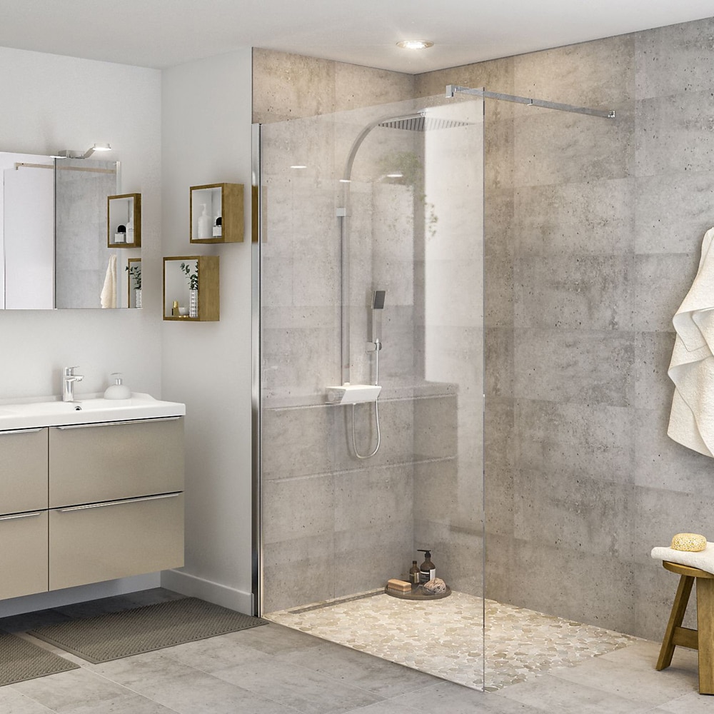 Paravan dus walk-in GOODHOME, aluminiu, sticla transparenta, 120x195 cm, crom