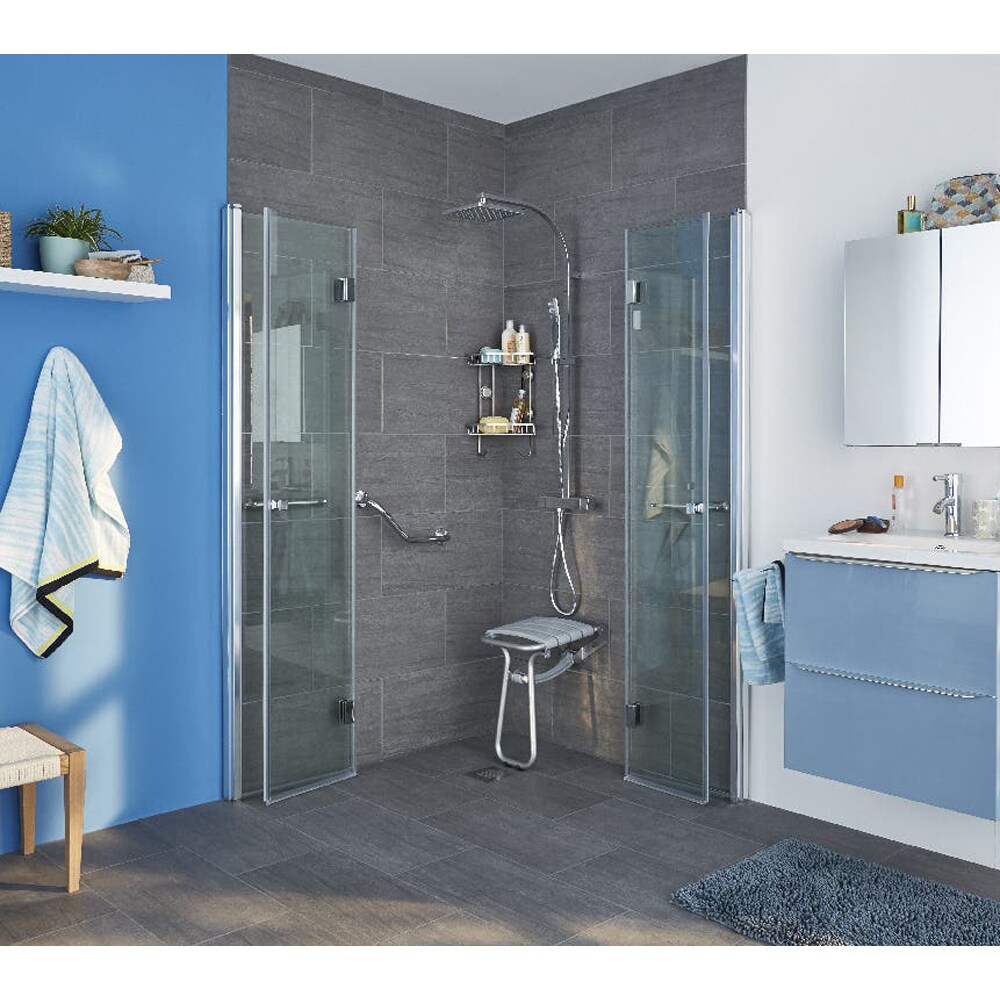 Usa dus pliabila GOODHOME, aluminiu, sticla transparenta, 90x195 cm, crom