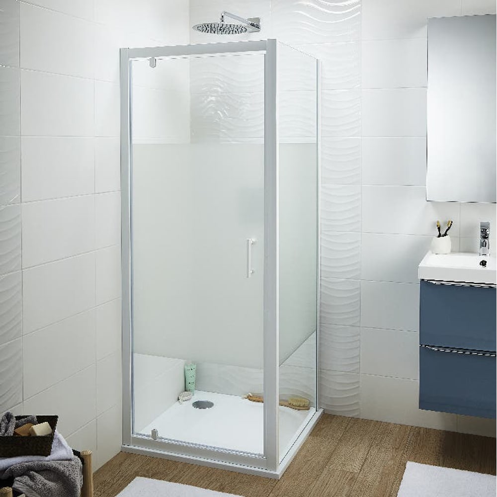 Usa de dus pivotanta COOKE & LEWIS Onega, cadru aluminiu, sticla securizata 5mm, 80 x 190 cm, alb