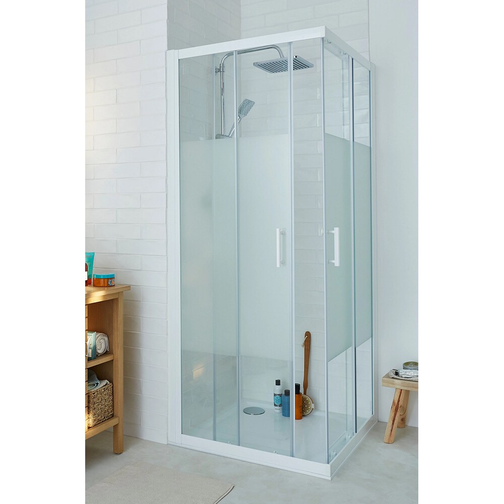 Cabina dus standard COOKE & LEWIS Onega, patrata, profil aluminiu, sticla opaca, 80 x 80 x 190 cm, alb