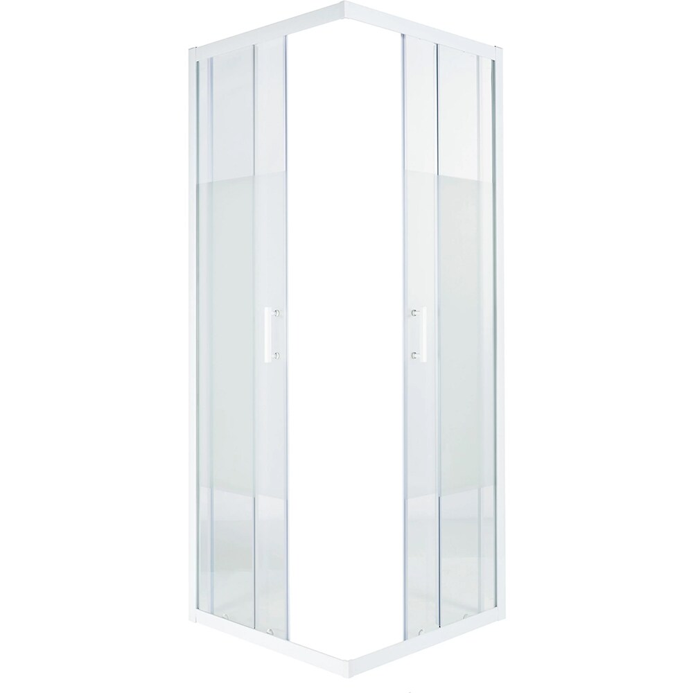 Cabina dus standard COOKE & LEWIS Onega, patrata, profil aluminiu, sticla opaca, 80 x 80 x 190 cm, alb
