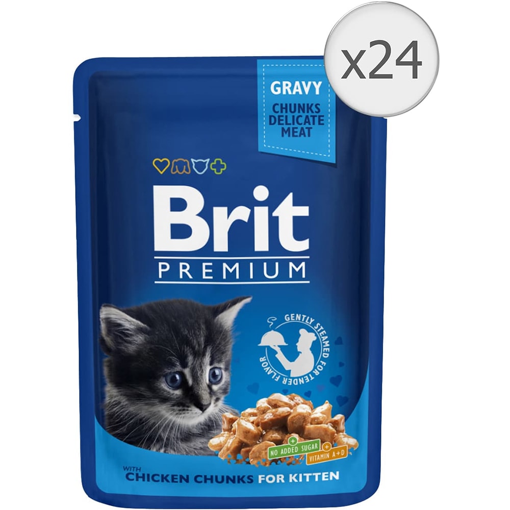 Hrana umeda pentru pisici BRIT Premium, Junior, Pui in sos, 24 x 100 g
