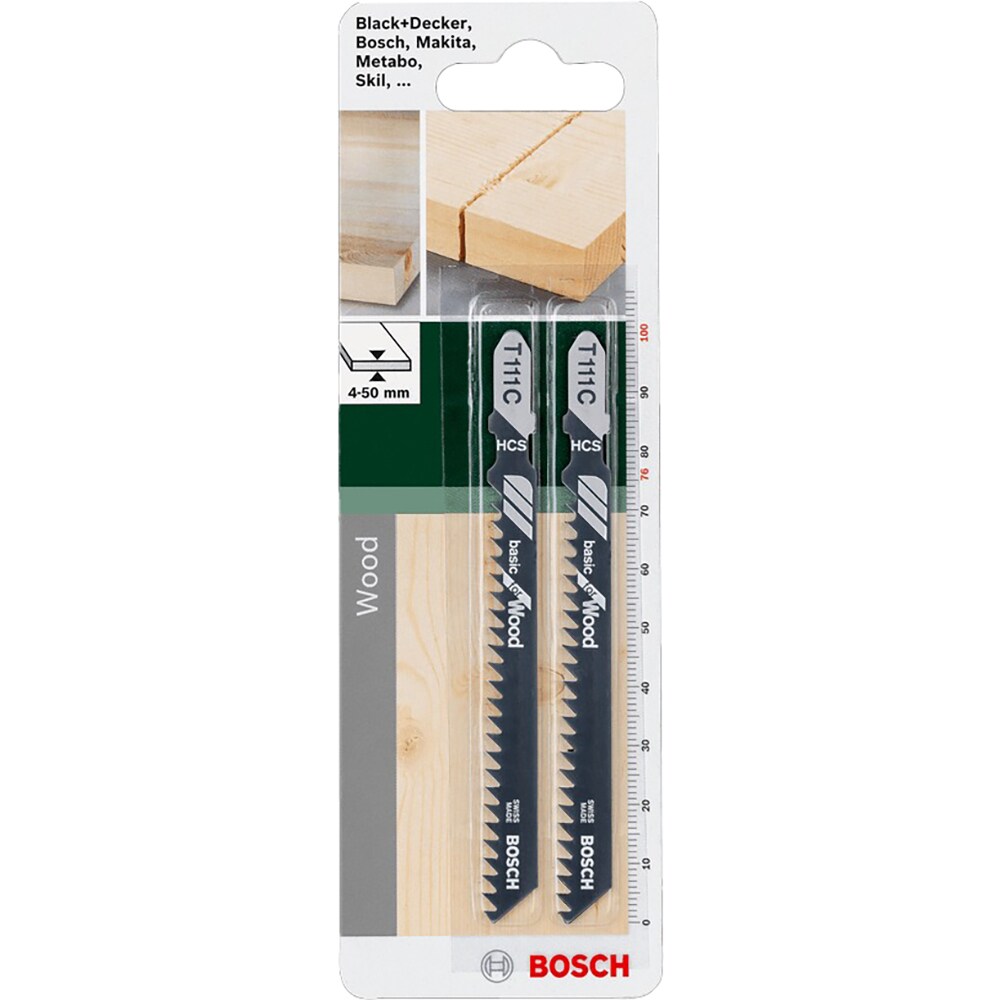 Panza de ferastrau verticala BOSCH T111C, HCS, pentru lemn, 50 mm, otel, 2 buc