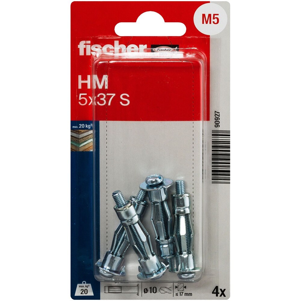 Diblu metalic pentru gips-carton FISCHER, 5 x 37 mm, 4 buc, argintiu