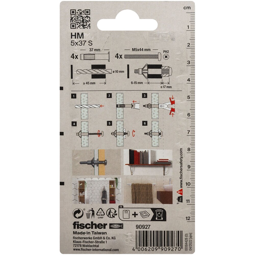 Diblu metalic pentru gips-carton FISCHER, 5 x 37 mm, 4 buc, argintiu