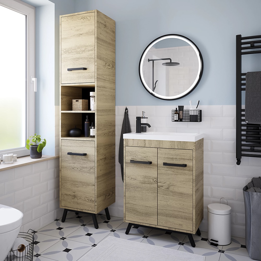 Lavoar baie GOODHOME Makonda, rasina, 60.4 x 36.2 cm, alb lucios