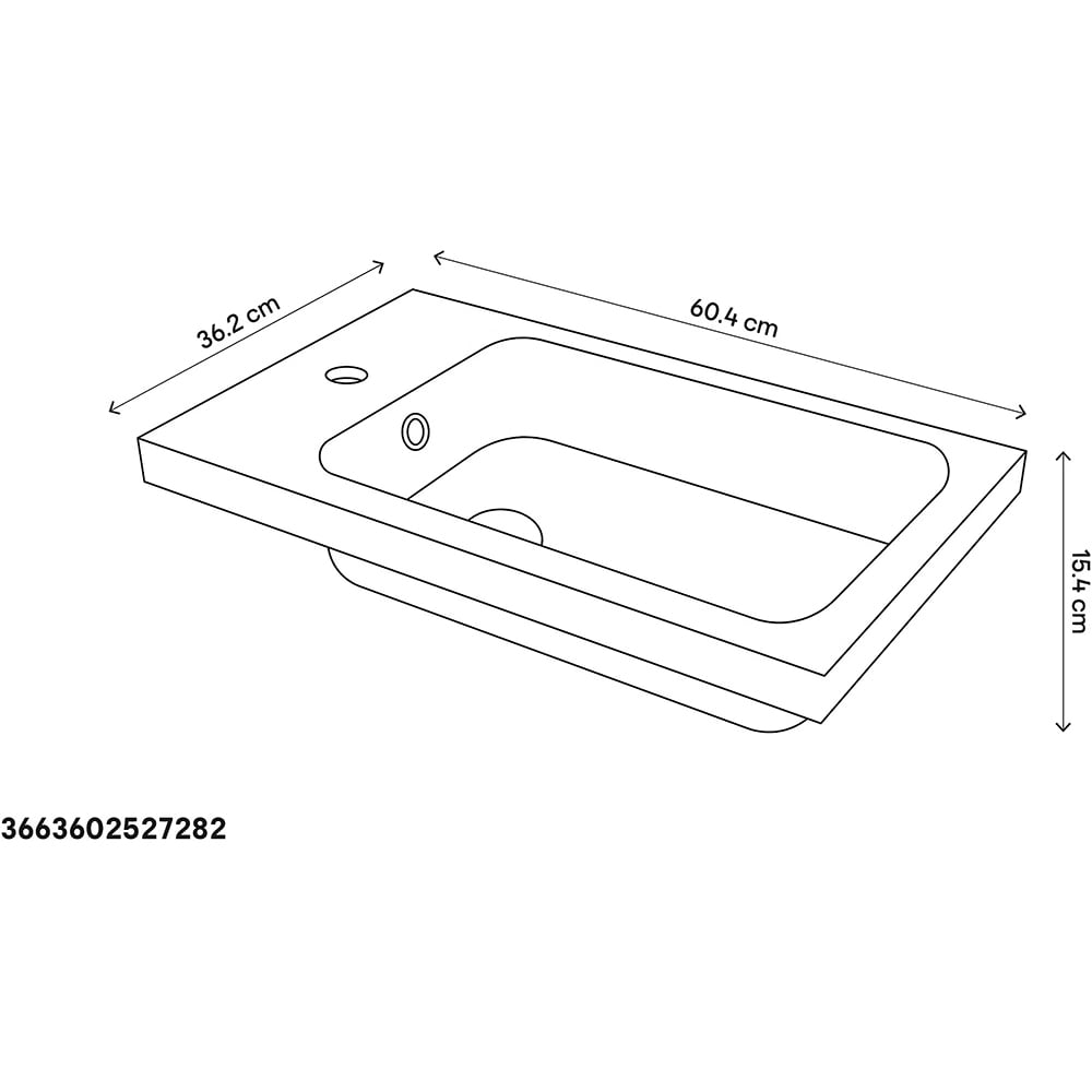 Lavoar baie GOODHOME Makonda, rasina, 60.4 x 36.2 cm, alb lucios