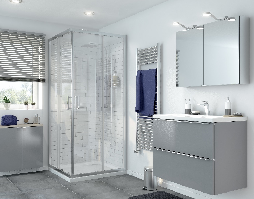 Cabina dus standard GoodHome Beloya, patrata, 80 x 80 x 195 cm, sticla securizata 8mm, profil crom