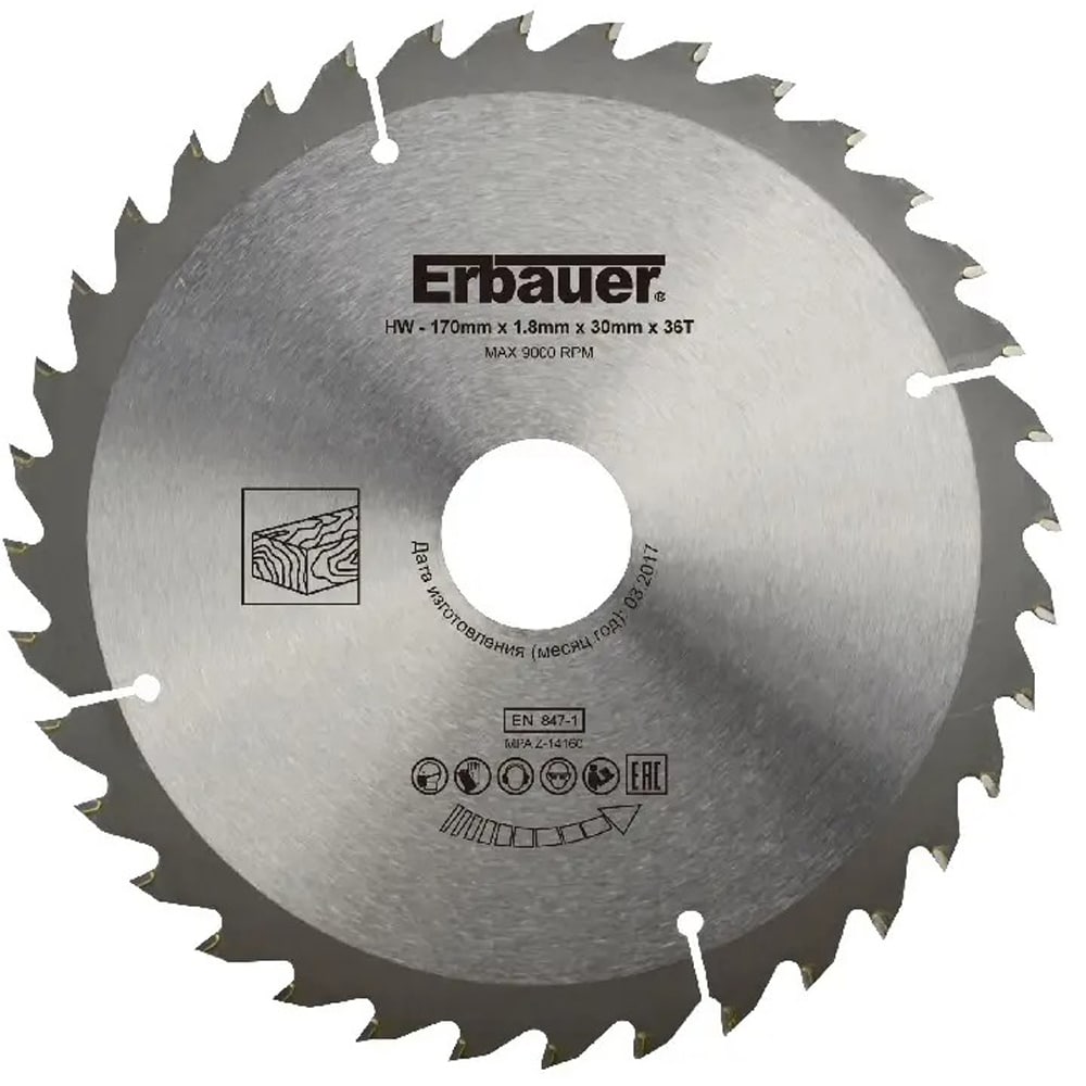 Disc circular pentru lemn Erbauer, 36T, 170 x 30 mm