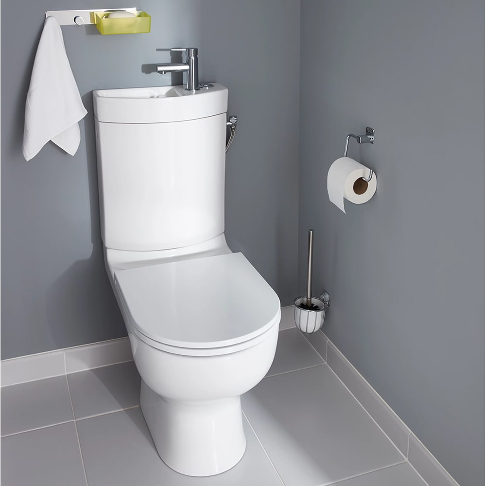 Set vas WC GOODHOME Cavally, portelan, rezervor 3/6 l, baterie lavoar, capac duroplast, alb