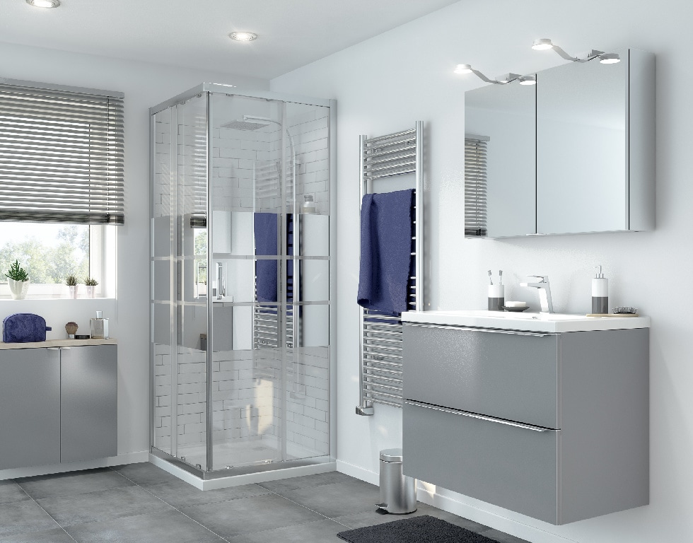 Cabina dus standard GoodHome Beloya, patrata, 80 x 80 x 195 cm, sticla oglinda, profil crom