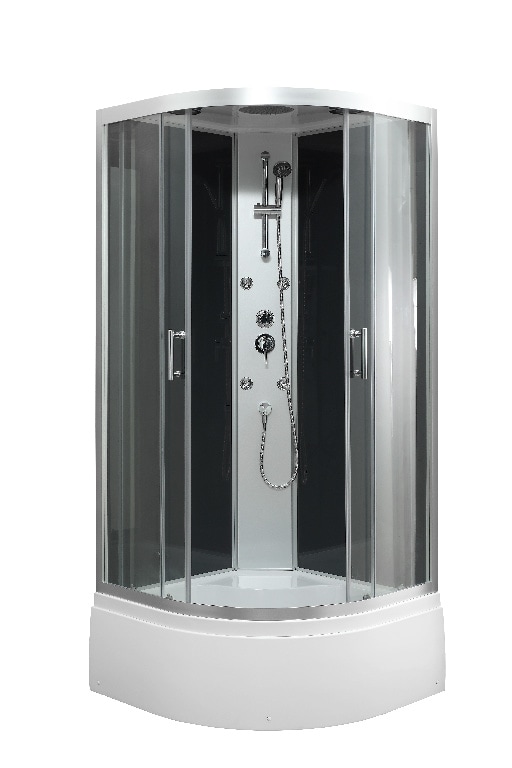 Cabina dus cu hidromasaj GoodHome Onega, semirotunda, 90 x 90 x 215 cm, sticla securizata, profil argintiu