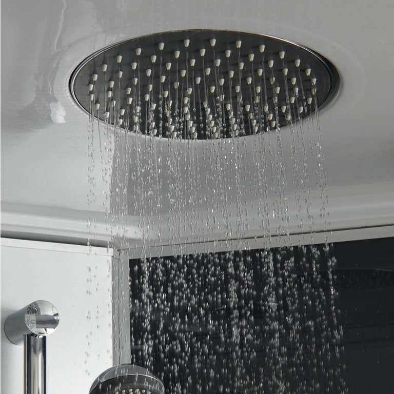 Cabina dus cu hidromasaj GoodHome Onega, semirotunda, 90 x 90 x 215 cm, sticla securizata, profil argintiu