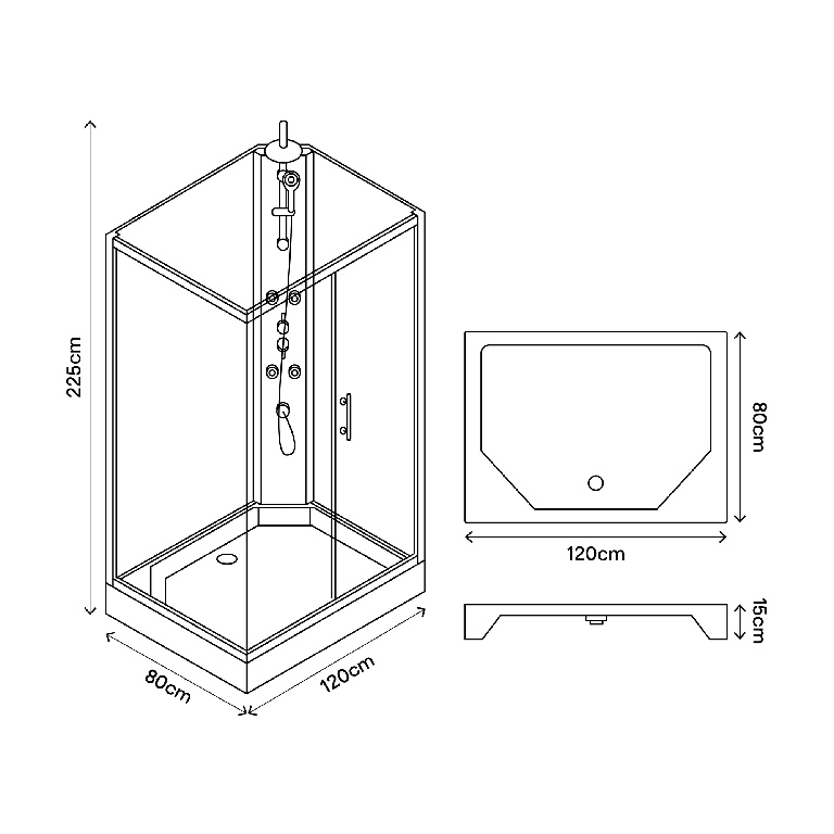 Cabina dus cu hidromasaj GoodHome Onega, dreptunghiulara, 80 x 120 x 225 cm, sticla securizata, profll argintiu