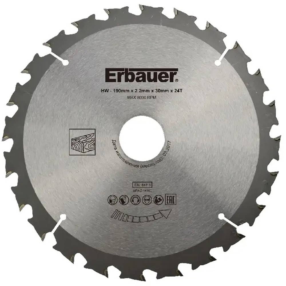 Disc circular pentru lemn Erbauer, 24T, 180 x 30 mm